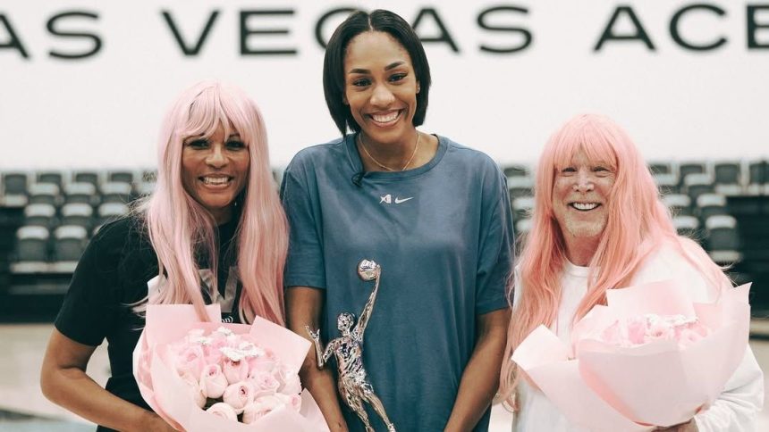 Raiders, Aces owner Mark Davis celebrates A’ja Wilson MVP with pink wig