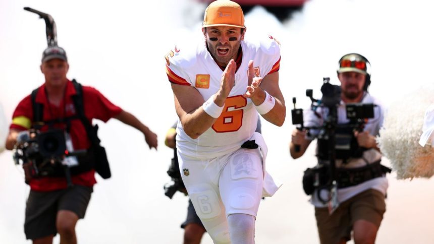 Don’t be surprised if … Baker Mayfield lights up the Eagles, Cam Skattebo is fantasy’s top rookie