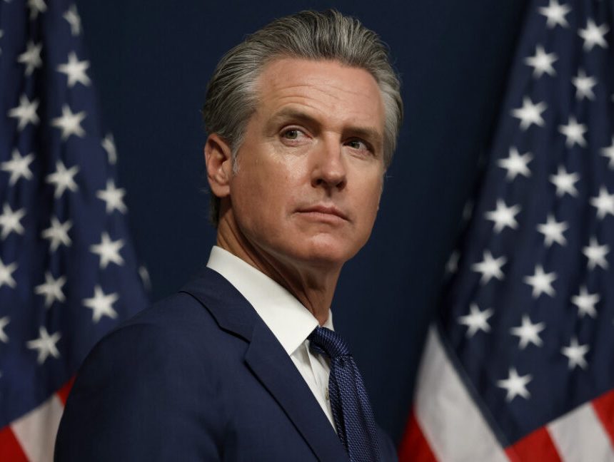California Gov. Gavin Newsom looks on during a bill signing event related to redrawing the state’s congressional maps on August 21, 2025