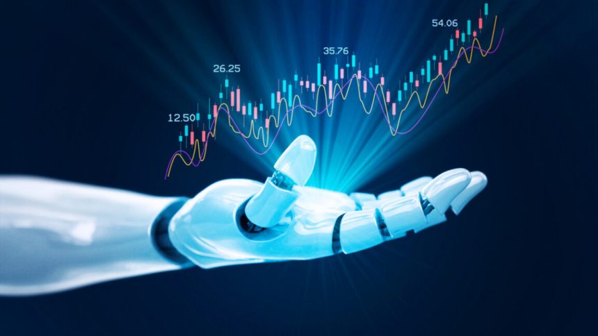 Robot showing stock market financial growth chart