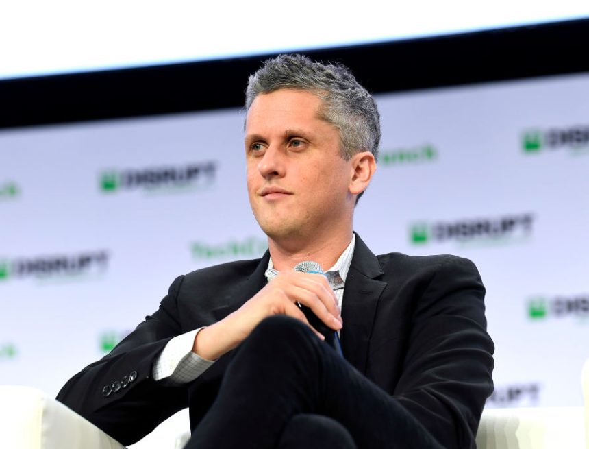 Box CEO Aaron Levie on stage at TechCrunch Disrupt in San Francisco in 2019.