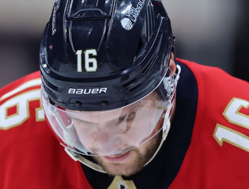 Panthers captain Aleksander Barkov (leg) needs help leaving ice