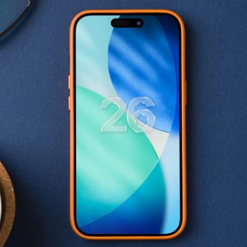 iPhone 16 Pro screen with new iOS 26 logo