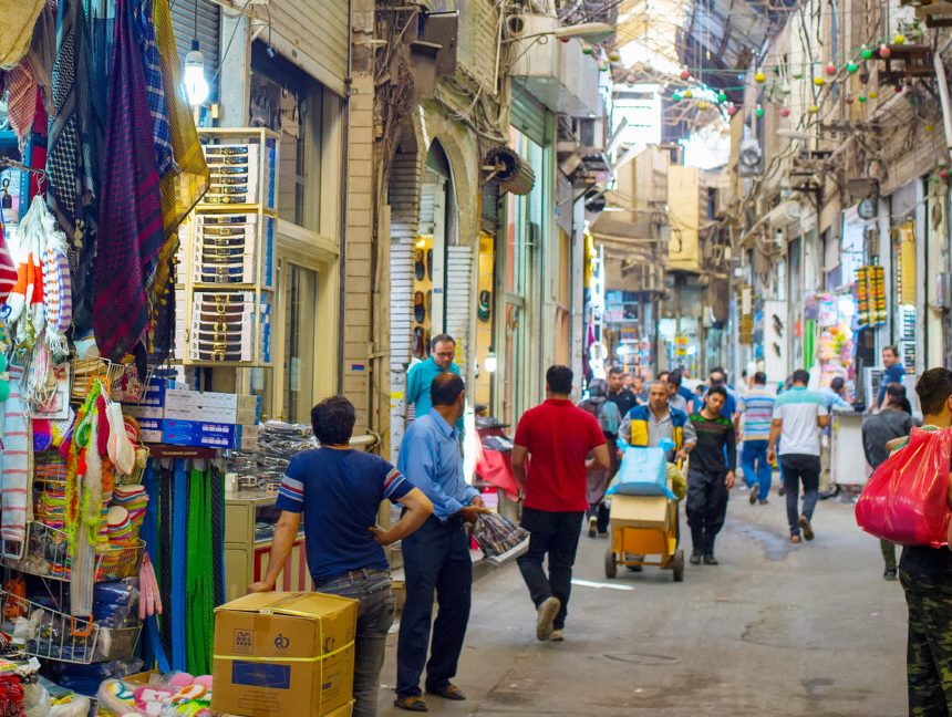 People at Tehran Grand Bazaar market in May 2017.