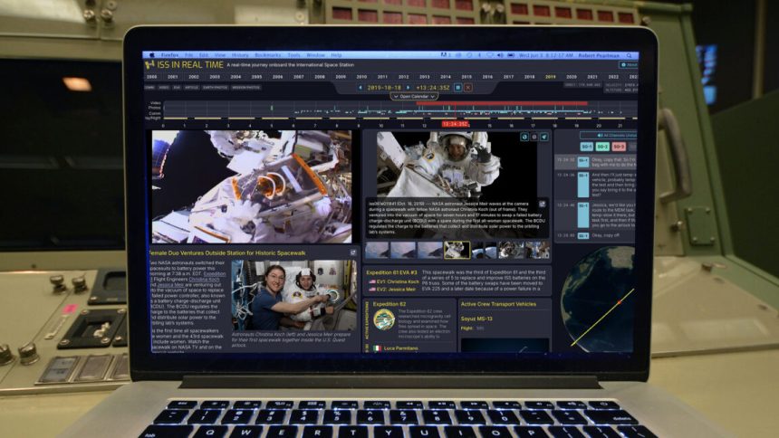 25 years, one website: ISS in Real Time captures quarter-century a laptop computer sitting on a mission control console displays a website
