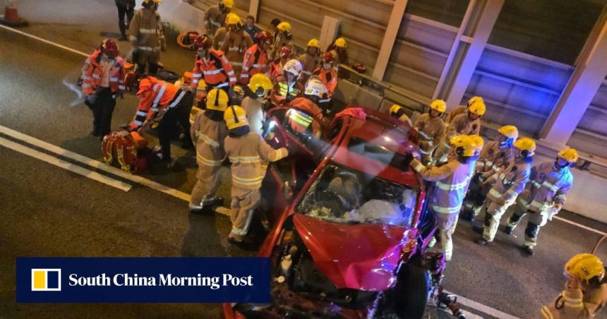 Family of 3 hurt in Hong Kong as car slams into truck parked near tunnel