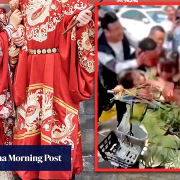 Public outrage as China bridesmaids taped to bike, forced to kiss strangers as wedding prank