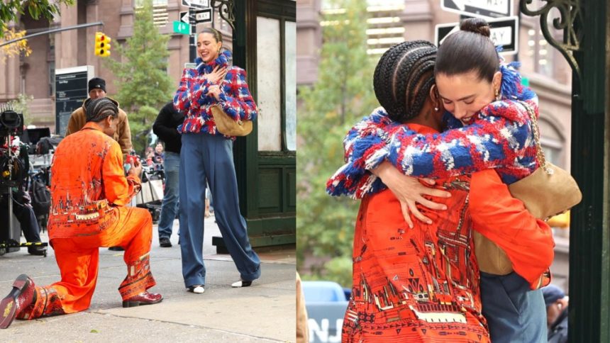 A$AP Rocky and Margaret Qualley filming for Chanel in New York City on Oct. 28, 2025.