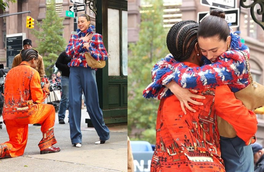 A$AP Rocky and Margaret Qualley filming for Chanel in New York City on Oct. 28, 2025.
