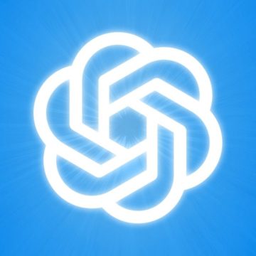 A glowing OpenAI logo on a light blue background.