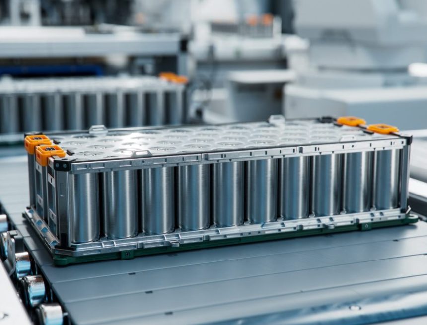 A battery pack rolls off a production line.