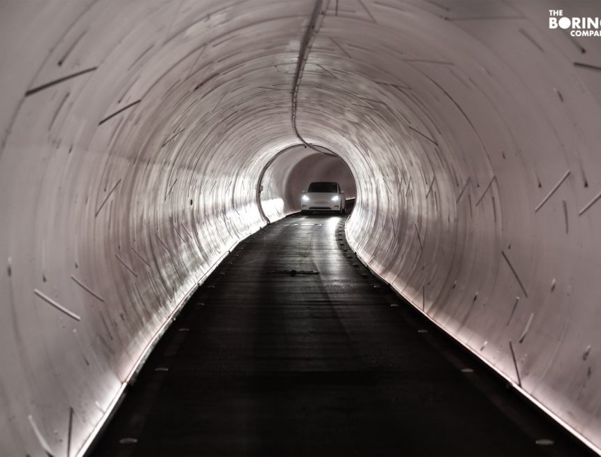A Tesla in the Boring company tunnel in Las Vegas.
