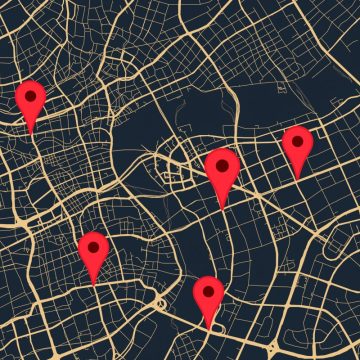 A street map with location dots on top.