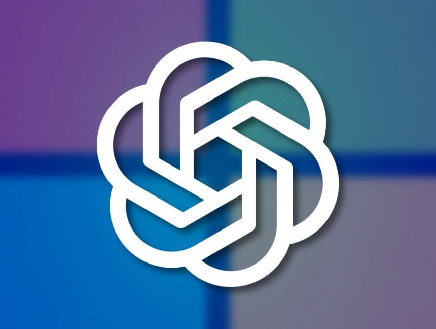The OpenAI logo superimposed over a Microsoft logo background