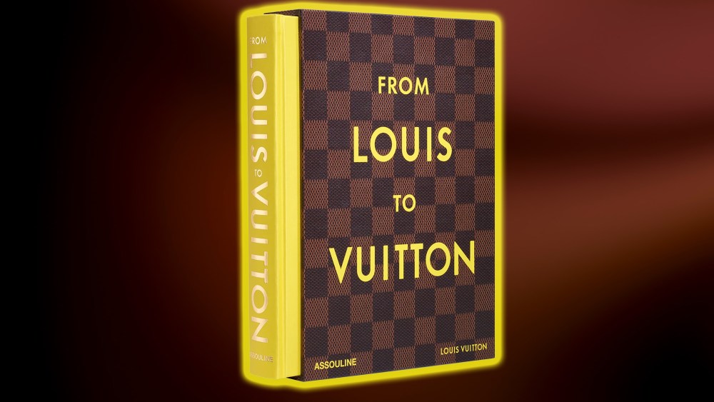 "from louis to vuitton" new assouline book over a gradient brown background