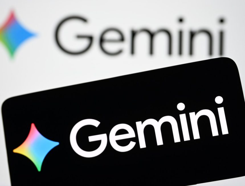 a Gemini logo of a generative artificial intelligence chatbot developed by Google AI is seen on a smartphone