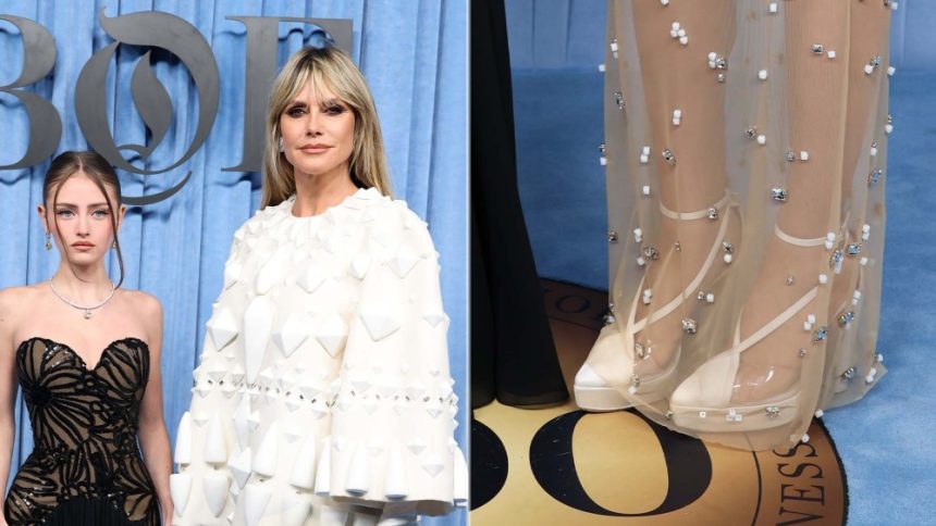 Heidi Klum and her daughter Leni at BOFF500 Gala during Paris Fashion Week on Saturday. Heidi wore what appear to be a bespoke version of the platform shoes on the Stéphane Rolland spring couture 2025 runway.