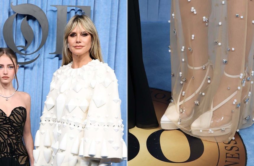 Heidi Klum and her daughter Leni at BOFF500 Gala during Paris Fashion Week on Saturday. Heidi wore what appear to be a bespoke version of the platform shoes on the Stéphane Rolland spring couture 2025 runway.
