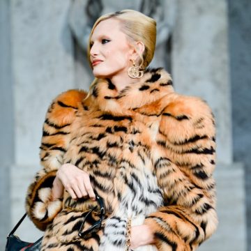 Alex Consani at the Gucci fashion show as part of Spring/Summer 2026 Milan Fashion Week held at Palazzo Mezzanotte on September 23, 2025 in Milan, Italy.