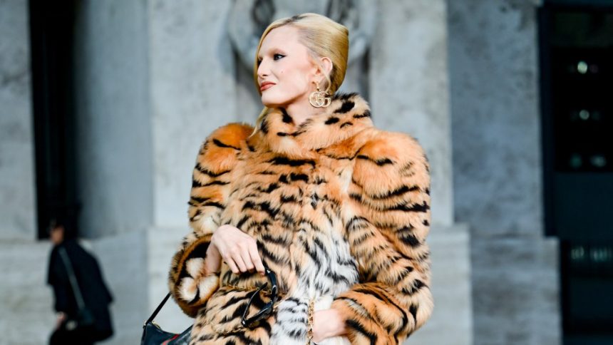 Alex Consani at the Gucci fashion show as part of Spring/Summer 2026 Milan Fashion Week held at Palazzo Mezzanotte on September 23, 2025 in Milan, Italy.