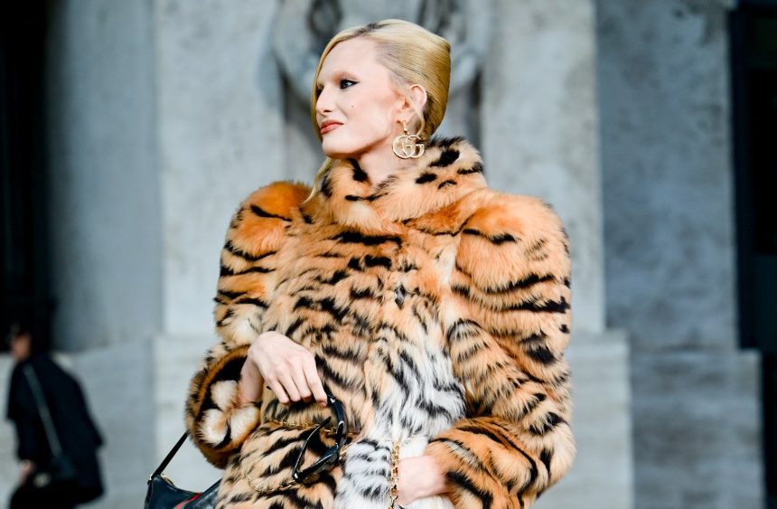 Alex Consani at the Gucci fashion show as part of Spring/Summer 2026 Milan Fashion Week held at Palazzo Mezzanotte on September 23, 2025 in Milan, Italy.