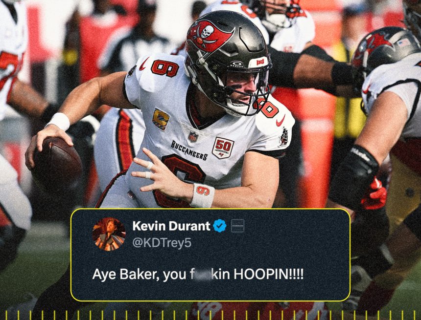 Kevin Durant Hypes Baker Mayfield During Bucs vs. 49ers, 'You F--kin Hoopin'