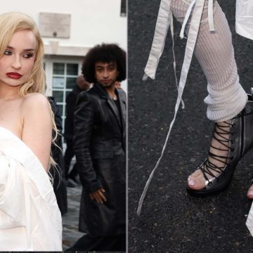 Kim Petras attends the Ann Demeulemeester during Paris Fashion Week on Saturday wearing the house's metallic Hilla ankle boots.
