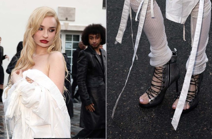 Kim Petras attends the Ann Demeulemeester during Paris Fashion Week on Saturday wearing the house's metallic Hilla ankle boots.