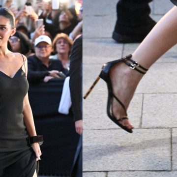 Kylie Jenner at the Tom Ford fashion show as part of spring 2026 Paris Fashion Week on Wednesday in Paris, France, sandals, Tom Ford  tortoiseshell-effect heels