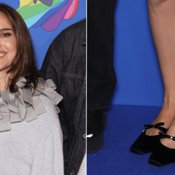 Natalie Portman wears black block-heel Mary Jane shoes at the Paris premiere of Arco on Sunday.