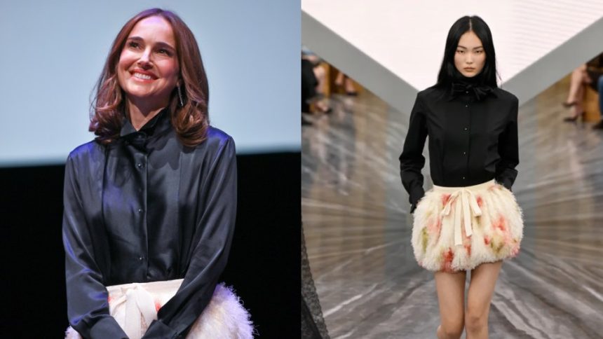 Natalie Portman wears a look from Dior's spring 2026 ready-to-wear collection at the "Black Swan" screening during the 17th Film Festival Lumiere on Oct. 13, 2025 in Lyon.