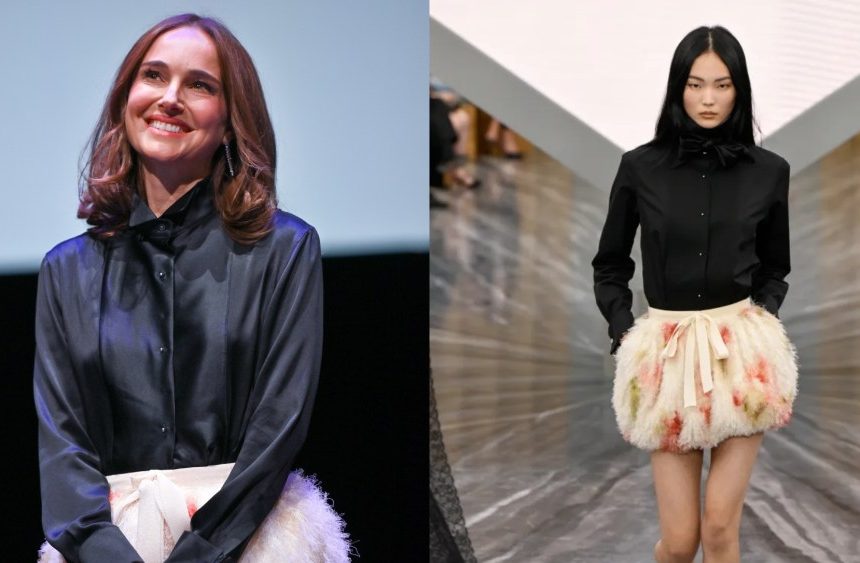 Natalie Portman wears a look from Dior's spring 2026 ready-to-wear collection at the "Black Swan" screening during the 17th Film Festival Lumiere on Oct. 13, 2025 in Lyon.