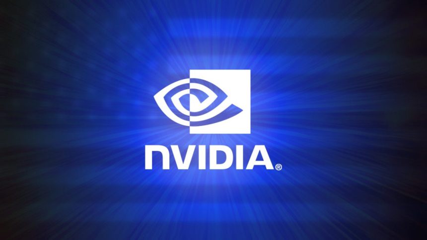 Nvidia hits record $5 trillion mark as CEO dismisses AI The Nvidia logo on a blue background with an American flag.