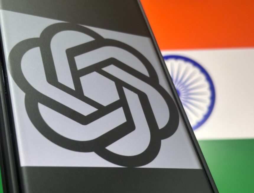 OpenAI logo over flag of India