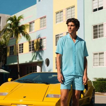 A look from the Orlebar Brown x Lamborghini capsule.