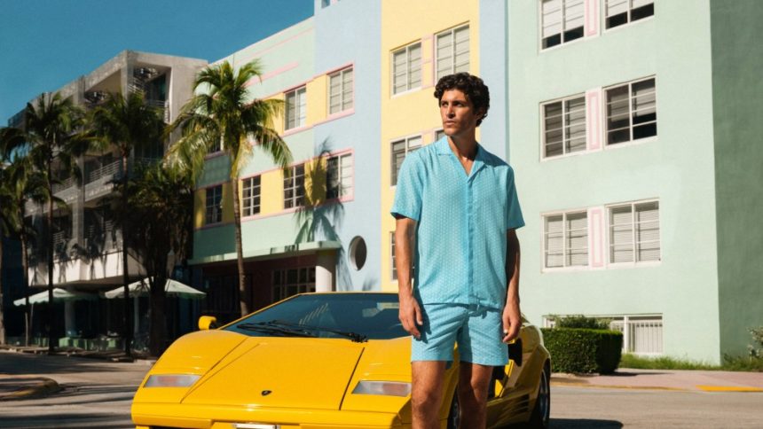 A look from the Orlebar Brown x Lamborghini capsule.