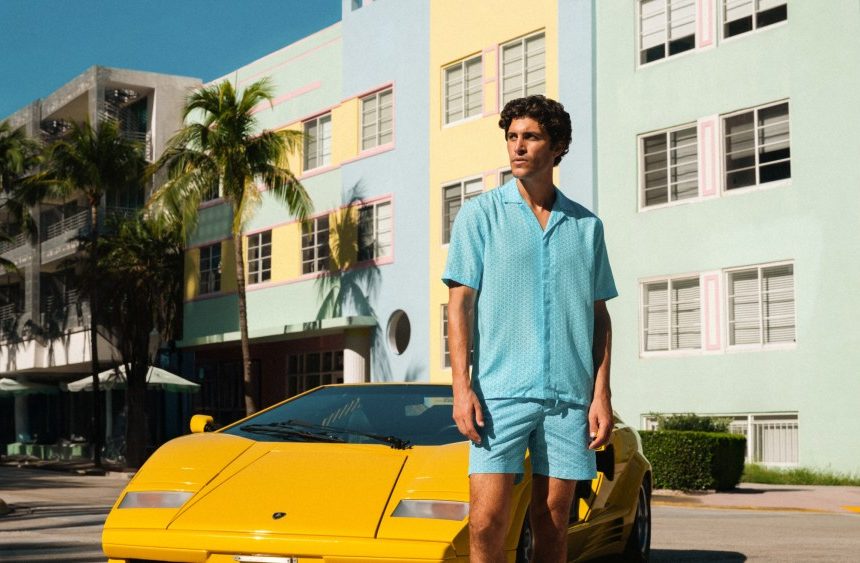 A look from the Orlebar Brown x Lamborghini capsule.