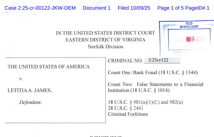 Read the Indictment of Letitia James