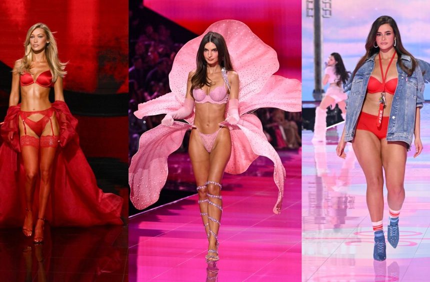 Bella Hadid, Emily Ratajkowski and Barbie Ferreira at the Victoria's Secret Fashion Show 2025.