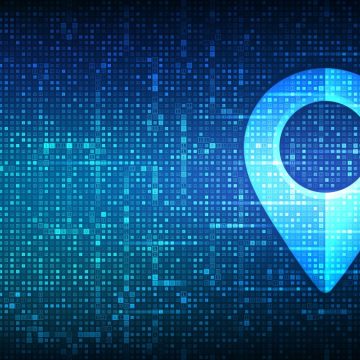 Pointer of map on matrix background with digits 1 and 0