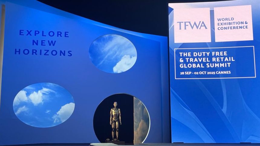 Ameca, the AI-generated robot, took to the state at the TFWA World Exhibition & Conference.