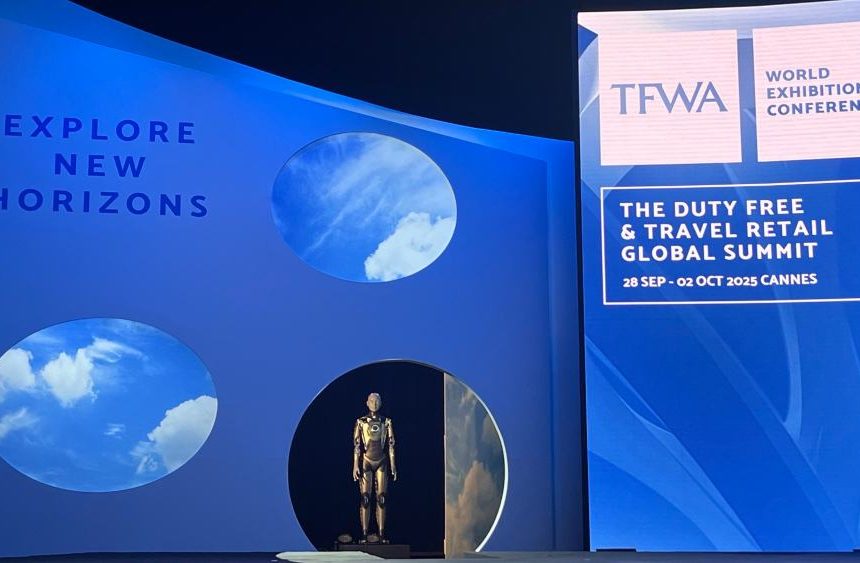 Ameca, the AI-generated robot, took to the state at the TFWA World Exhibition & Conference.