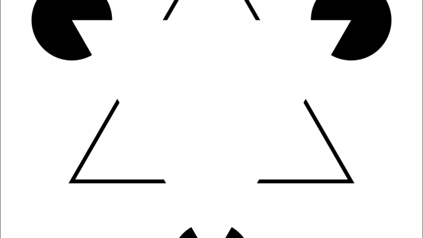 Image of a set of lines and partial circles that creates the illusion of a triangle in the middle.