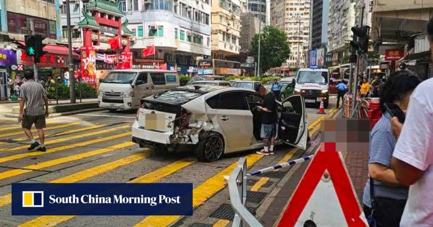 8 people injured when private car veers onto pedestrian island in Hong Kong