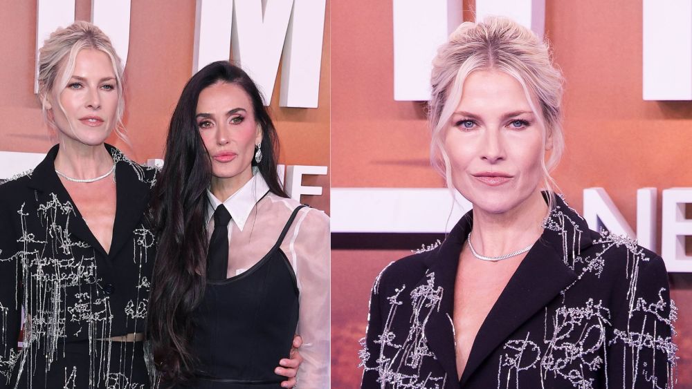 Ali Larter, who wears a beaded cursive poetry blazer from Libertine's spring 2025 collection, and Demi Moore at the "Landman" Season Two premiere in Berlin on Friday.
