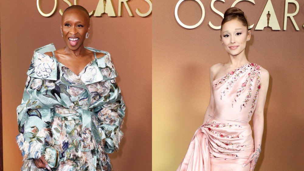 Cynthia Erivo in Dior spring 2026 ready-to-wear, left, and Ariana Grande in Dior fall 2007 ready-to-wear at The 16th Governors Awards on Nov. 16, 2025 in Los Angeles.