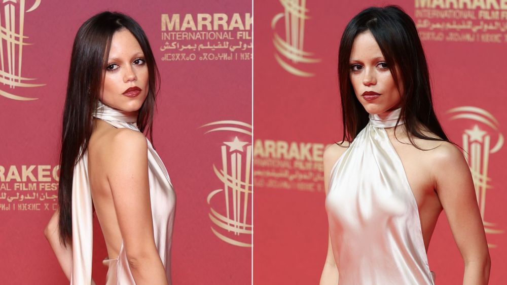 Jenna Ortega wears a liquid look halter gown at the second day of the Marrakech Film Festival on Saturday. Jenna Ortega style, red carpet, celebrity style, Jenna Ortega outfits