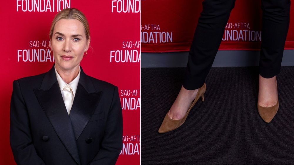 Kate Winslet wears Jimmy Choo Romy 60 Pumps in Rattan while attending the SAG-AFTRA Foundation Conversations Presents Career Retrospective With Kate Winslet event at The Meryl Streep Center for Performing Artists on Monday in Los Angeles.