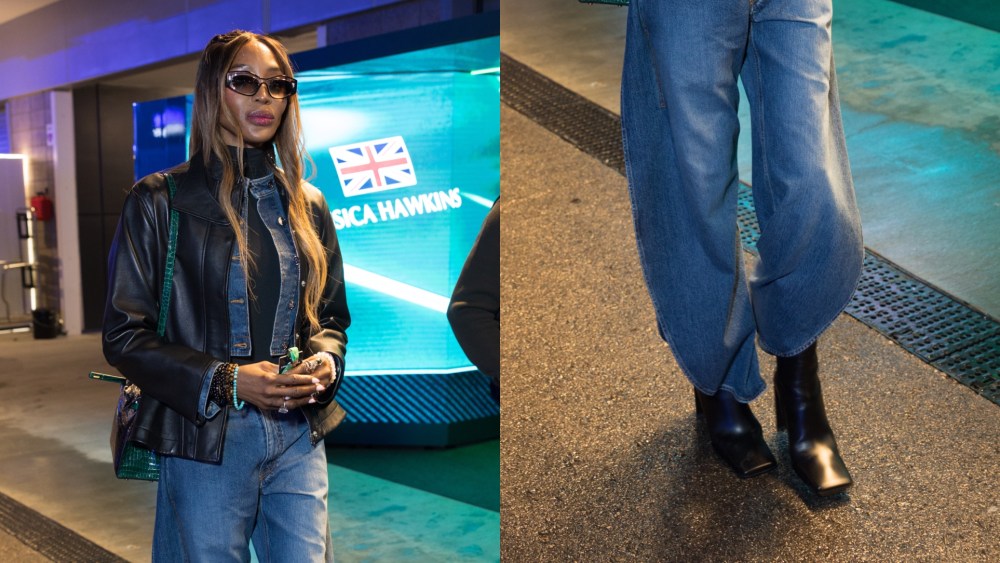 On Friday, Naomi Campbell attended the F1 Grand Prix, clad in sharp square-toe black boots.  