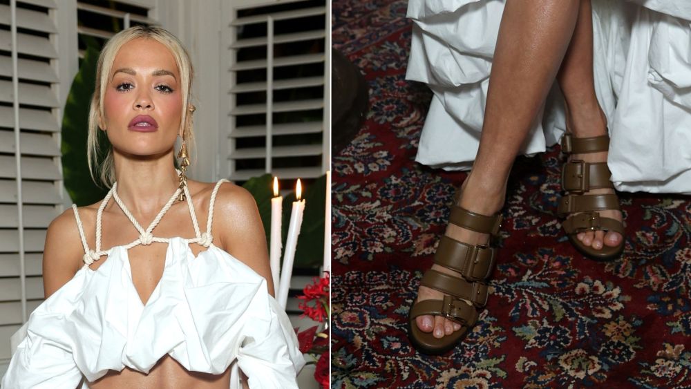 Rita Ora wears Zimmermann Orla Buckle Sandals at the label's celebration of its resort 2026 collection at Chateau Marmont in Los Angeles on Friday.